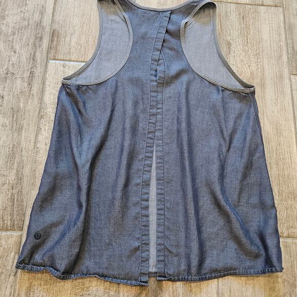 Lululemon Tank Top Womens Size S Open Back Blue Chambray Racerback High Neck - Picture 5 of 7